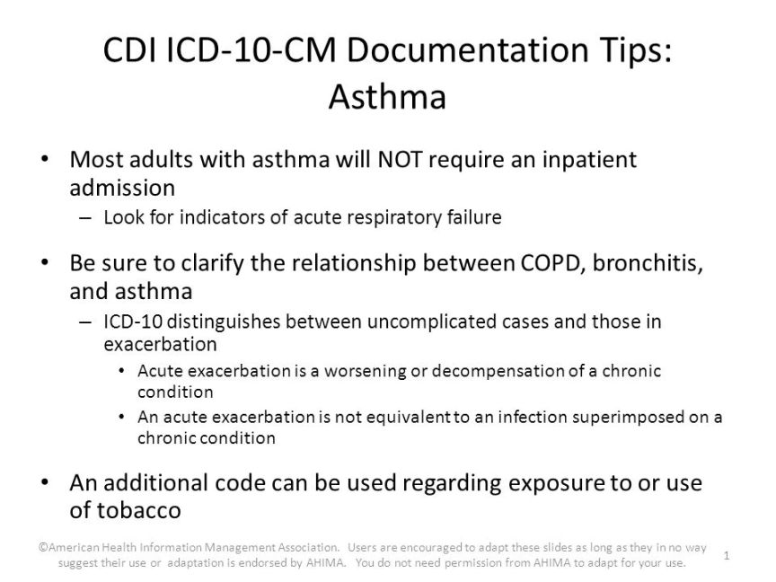 CDI ICD--CM Documentation Tips: Asthma
